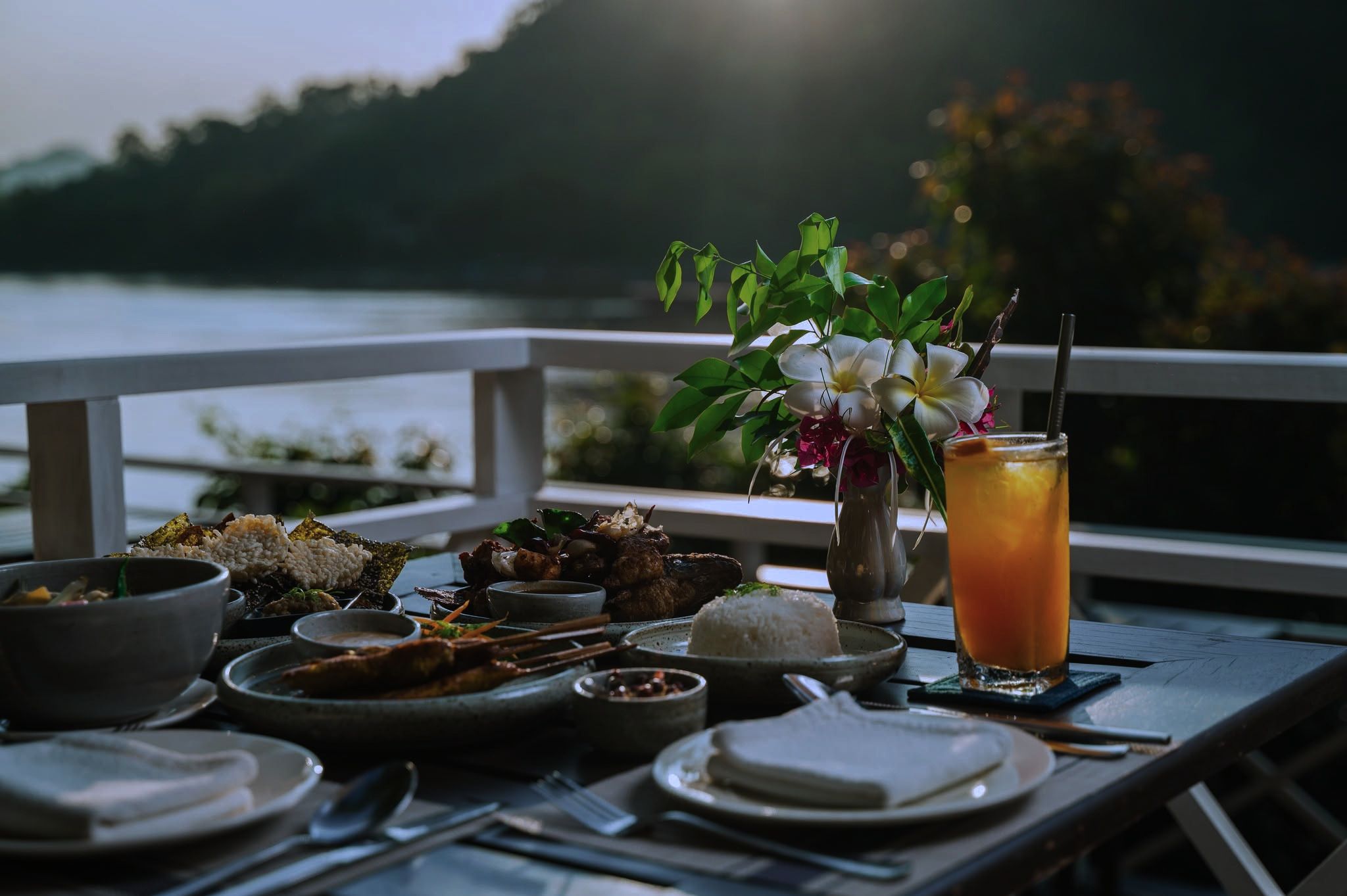 Lao dishes at dinner in Luang Prabang
