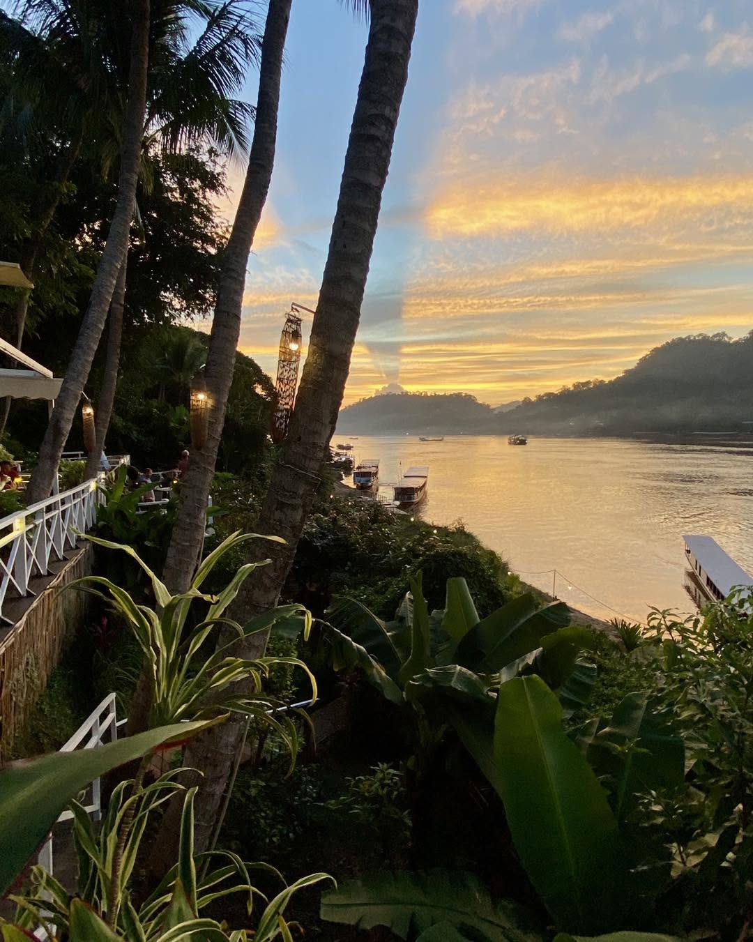 Sunset over the Mekong from the terrace