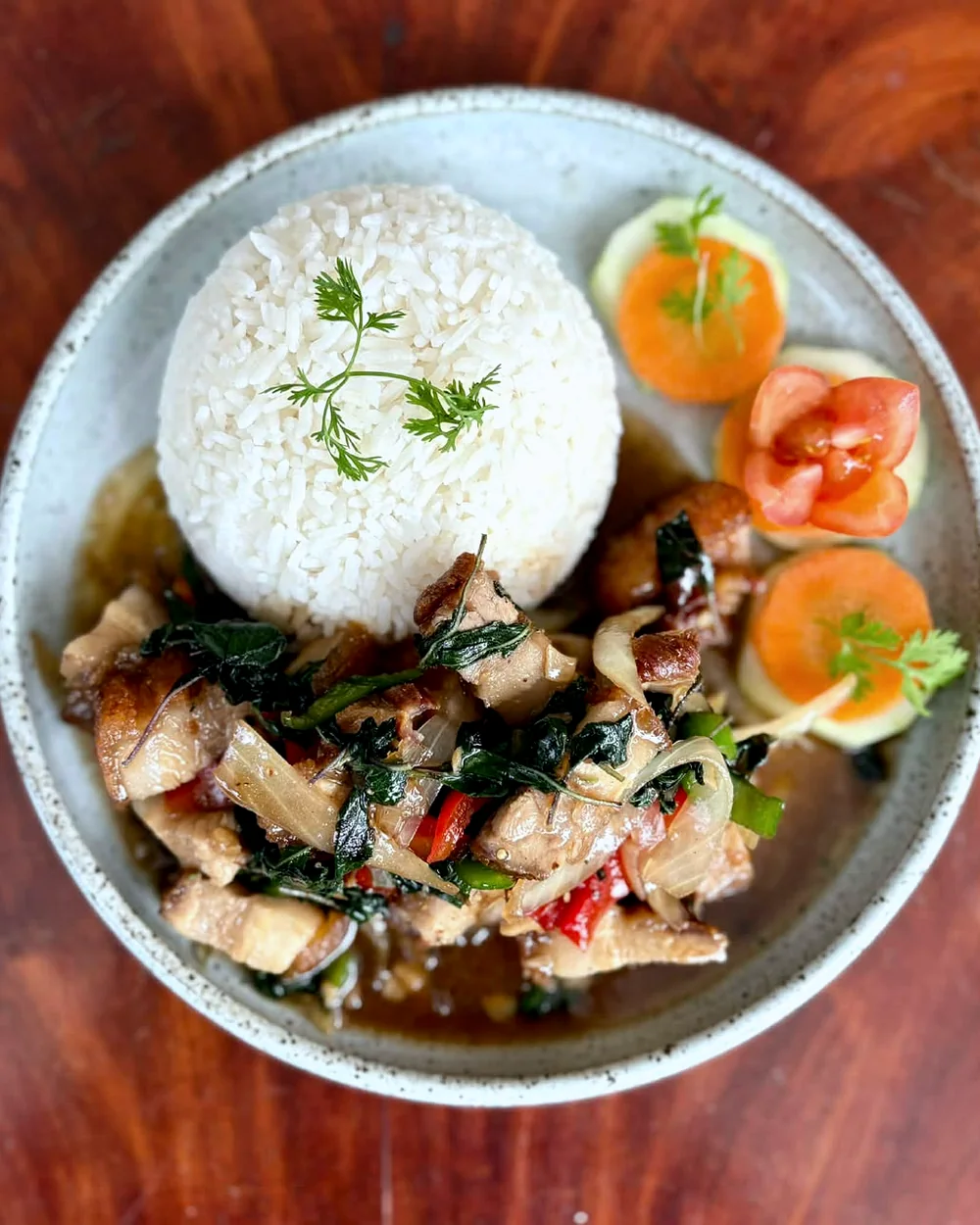 Krapao Moo Krob with rice